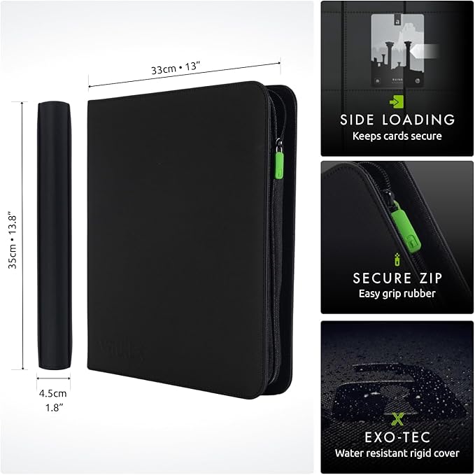 Vault X 12 XL Pocket Zip Binder, 624 Cards, Exo-Tec Material, 26 Side-Loading Pages (Black)