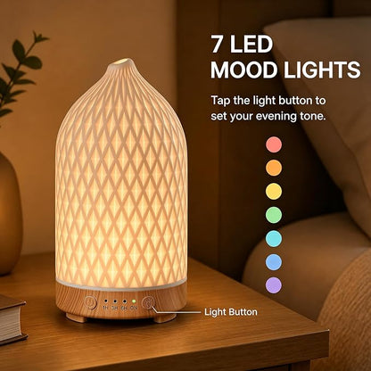 Gooamp 200ML Ceramic Essential Oil Diffuser - Ultrasonic Aromatherapy & Humidifier with 7-Color LED Lights, Auto Shut-Off, Rhombus, 1H/3H/6H Timer | Scent for Home,Office,Yoga