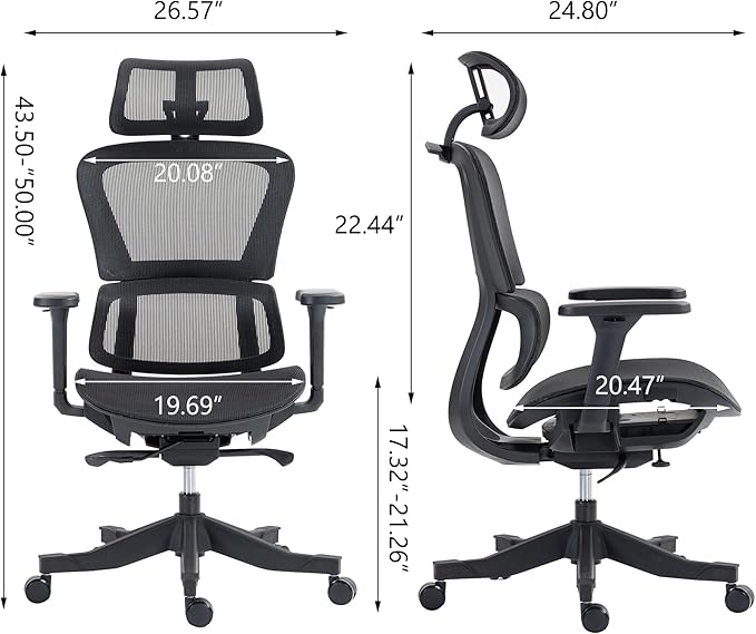 Ergonomic Office Chair with Independent Lumbar Support, Adjustable Height & 360° Swivel for Home Office Workstation (Black)