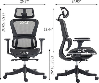 Ergonomic Office Chair with Independent Lumbar Support, Adjustable Height & 360° Swivel for Home Office Workstation (Black)
