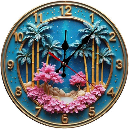 Wall Clock， Tropical Beach Non Ticking Wall Clocks Battery Operated， Blue Wooden Wall Clocks for Kitchen， Living Room， Bedroom， Office， Bathroom Decorative 25 * 25cm