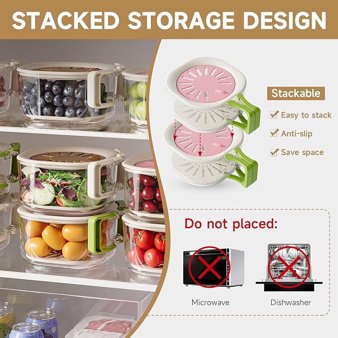 Fruit Vegetable Washing Bowl with Strainer, Berry Lettuce Keeper for Fridge Refrigerator Organization, Portable Colander for Kitchen Fridge, Drainer Container With Lid, 2 Pack (Pink)