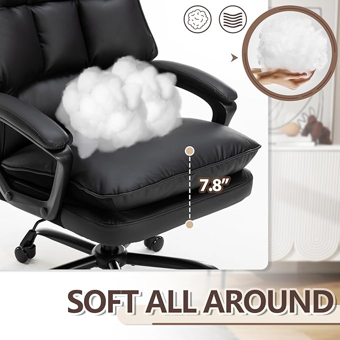 Comfy Office Chair Soft and Double Padded Computer Desk Chairs for Long Hours Executive Office Chair with Height Adjustment Work Chairs for Home Black