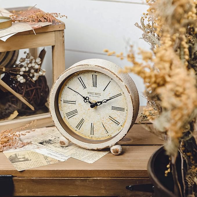NIKKY HOME Vintage Table Clock, Metal Desk Clocks Retro Non-Ticking Clock Antique Non-Alarm Desk Clocks for Bedroom Living Room Indoor for Home Decor