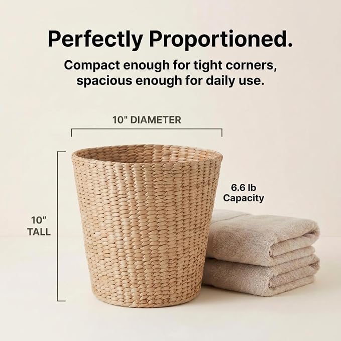 Household Essentials Cattail Waste Bin with Handwoven Fibers, Natural Golden Finish