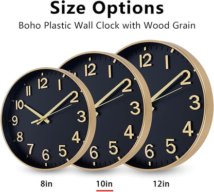 HZDHCLH Wall Clocks Battery Operated,Wall Clock Black Gold,10 inch Wall Clock Silent Non Ticking Modern 3D Numbers for Kitchen Bedroom Living Room Office Classroom Decor