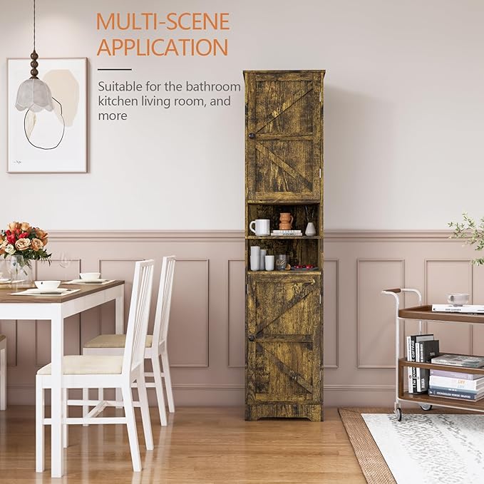 Tall Bathroom Storage Cabinet, Vertical Freestanding Organizer with Adjustable Shelf, Slim Design for Small Bathrooms, Towels & Toiletries Storage Retro Colors