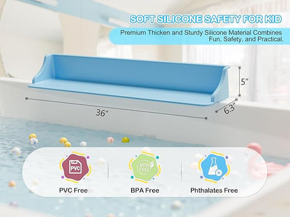 Cushore 3-Ft Bathtub Splash Guard PlayPad with Strong Suction Cups, Toy Tray Caddy Holder Storage, No-Leak, Mess-Free Bath Time for Kids, Blue