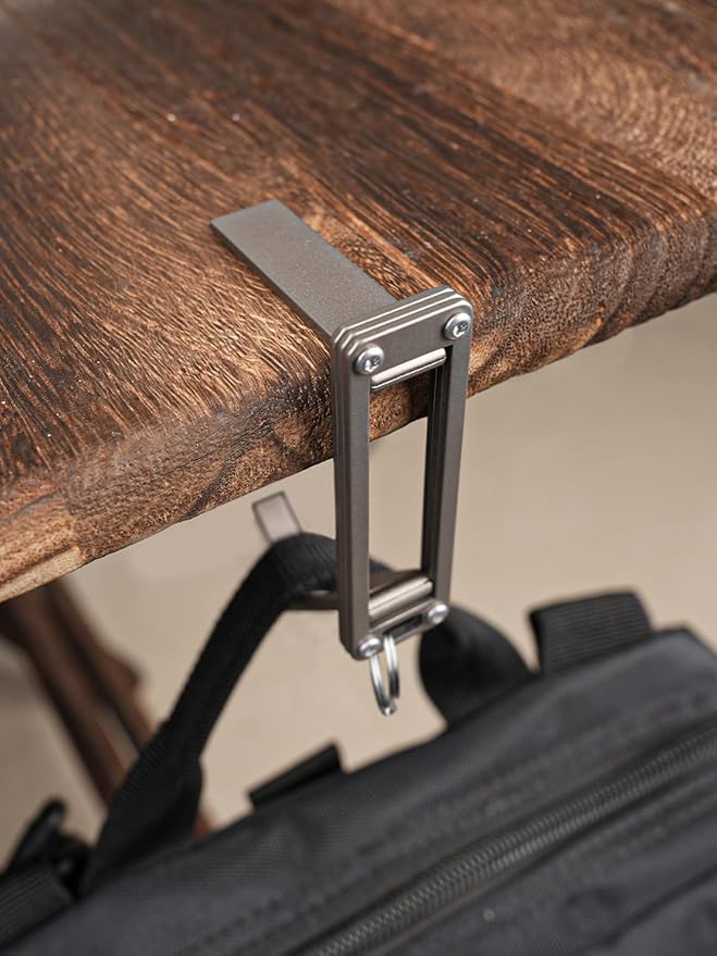 sayram ST5 Titanium Purse Hook for Table – Foldable Bag Hanger with Anti-Slip Arm – Portable Handbag Holder for Dining, Office, and Travel (Polished)