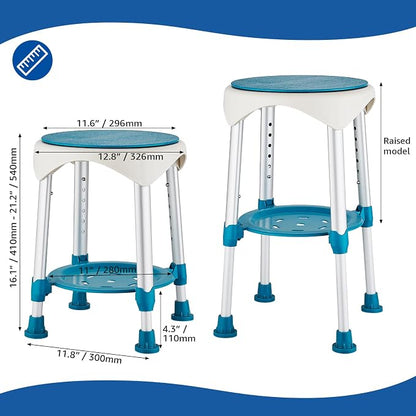 Shower Chair Stool for Inside Shower, Small Corner Plastic Stool for Shower 300 Lb,360° Swivel Bath Shower Seat for Seniors Adults Sitting, Adjustable Bathtub Stool with Storage Tray (Green)