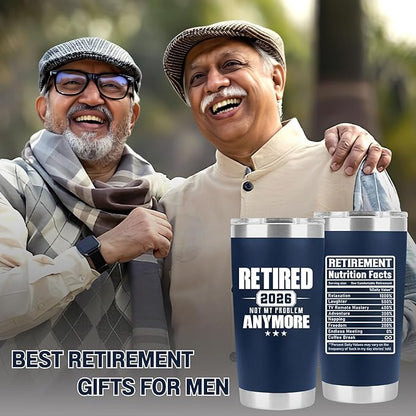 Retirement Gifts for Men 2026 - Retired Not My Problem Anymore - Funny Retired Tumbler for Men, Him, Father, Husband, Coworkers - Happy Retirement Gifts, Navy Tumbler 20 Oz