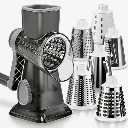 KEOUKE Rotary Cheese Grater Pro 6 in 1 - Shredder Crinkle Slicer Grinder Ice Shaver, Stable Suction, Time-saving Easy Use & Clean, Safe Morden Kitchen Tool for Cheese, Vegetable, Nuts, Chocolate