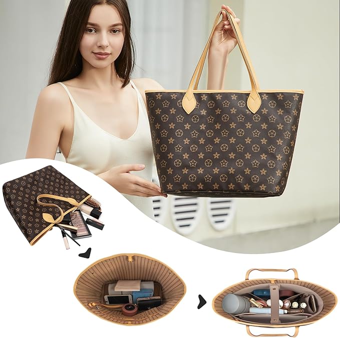 Vegan Leather Tote Bag Organizer Insert,Multi-Pocket Purse Organizers,with 15-Inch Laptop Compatible with LV Neverfull MM、Saint Laurent Tote and More(L)