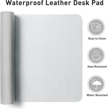 Aothia Faux Leather Desk Mat – Large Mouse Pad, Non-Slip PU Leather Blotter, Waterproof Writing Surface for Office and Home (Barely Grey, 47.2" x 23.6")