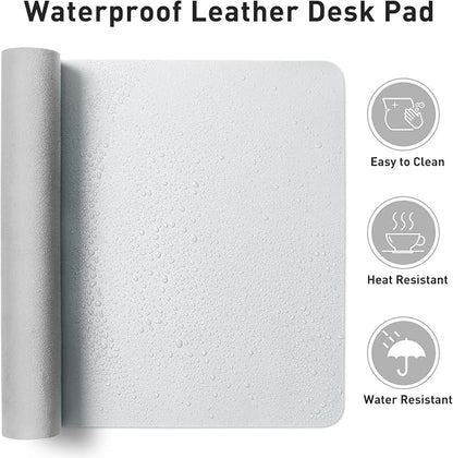 Aothia Faux Leather Desk Mat - Non-Slip PU Leather Desk Blotter, Waterproof Writing Surface, Large Desk Pad for Office & Home (Barely Grey, 55" x 17")