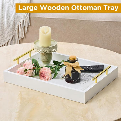 16"x12" Serving Trays with Handles, White Decorative Serving Tray, Ottoman Trays, Living Room, Bathroom, and Outdoors Decorative Trays (White)