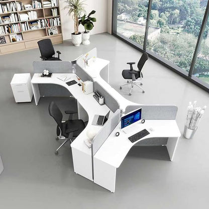 3 Person Office Cubicle Desk Workstation with Drawers & Built-in Power Outlets, Adjustable Wall Partitions, Layouts for Startups and Modern Workspaces,Black Fabric Panels