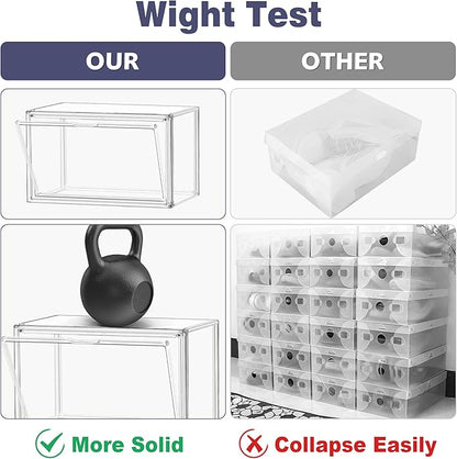 X-Large Clear Shoe Storage Box Stackable Shoes Box Acrylic Sneaker Display Case Shoe Boots Organizer with Lid, 6 Pack