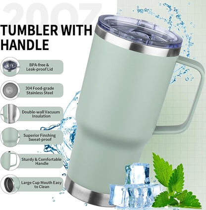 20oz Insulated Tumbler with Handle Stainless Steel Travel Coffee Mug with Lid and Straw Double Wall Vacuum Leak-proof Reusable Thermal Water Cup for Hot and Cold Drinks (Multicolor-1,4 Pack)