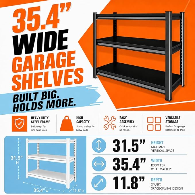 Printer Stand with Storage, 3-Tier Industrial Heavy Duty All-Metal Office Organizer Shelf, Space-Saving Storage Rack for Printer, Scanner, Copier, Paper and Office Supplies, Black,31.5"H×35.4"W×11.8"D
