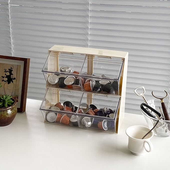 Large Coffee and Tea Organizer with Lid, Plastic Creamer Holder for Coffee Bar, Coffee Accessories Storage Box for K Cups, Coffee Pod, Sugar Bags, Drinking Straw (White)