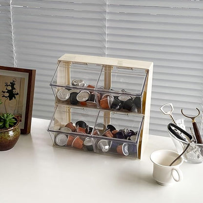 Large Coffee and Tea Organizer with Lid, Plastic Creamer Holder for Coffee Bar, Coffee Accessories Storage Box for K Cups, Coffee Pod, Sugar Bags, Drinking Straw (White)