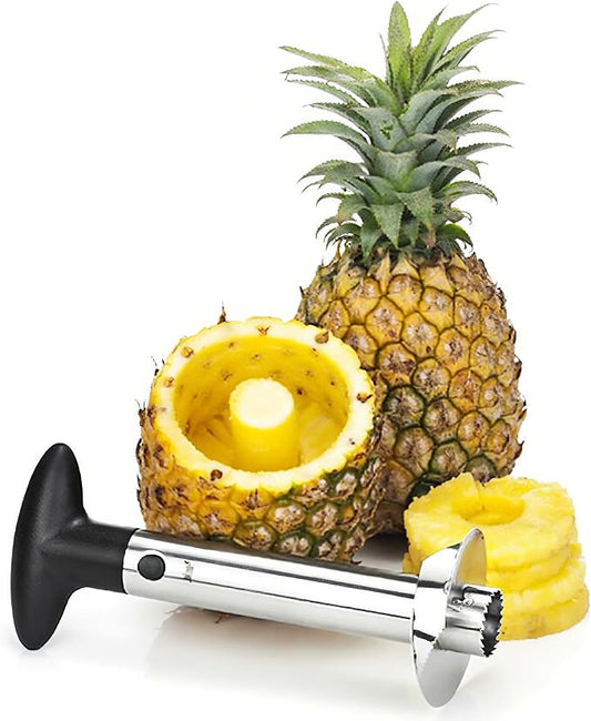 Pineapple Corer Stainless Steel Pineapple Corer Slicer Manual Pineapple Core Remover Cutter with Serrated Tips Black