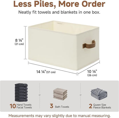 StorageWorks Storage Baskets for Shelves, Foldable Fabric Closet Storage Bins with PU Handles, Fabric Storage Bins Clothes Organizer, Ivory White, 3-Pack, Large