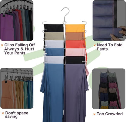 Leggings Hangers for Closet,Metal Pants Hangers Hold 12 Leggings,Scarf Organizer,Closet Organizer for Yoga Pants,Scarf,Tank Tops,Bra,Jeans