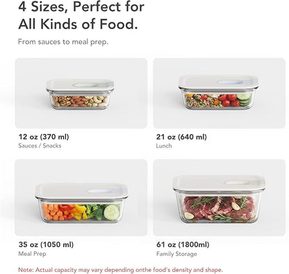 GENICOOK 4 Pack 129 oz Glass Meal Prep Containers, Glass Food Storage Containers with One-Hand Slide Lid, Borosilicate Airtight Portion Control Containers, Microwave Oven Freezer Safe, BPA Free