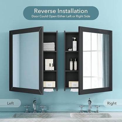 Bathroom Cabinet - Large Single Door 24x30 inchs Wall Cabinet Mirror Medicine Cabinet with Facial Tissues Slot and Multifunctional Storage Area