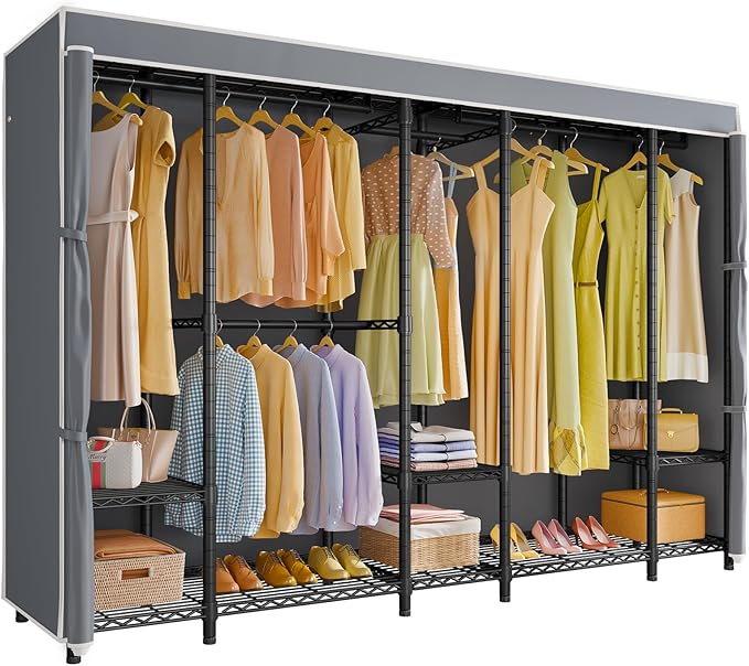 VIPEK V50C Extra Large Coverd Clothes Rack, Black Portable Closet Rack with Grey Cover, Multi-Functional Freestanding Wardrobe Closet Heavy Duty Clothing Rack for Hanging Clothes