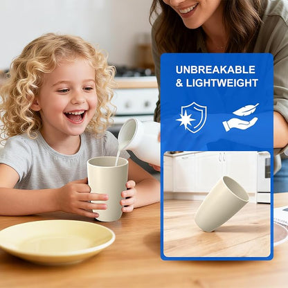 Wheat Straw Unbreakable Cups, Large Cups 20 OZ Set of 6, Alternative to Plastic Cups Reusable, Dishwasher Safe Tumblers & Water Glasses for Kitchen, Parties, Camping, RV, Beige
