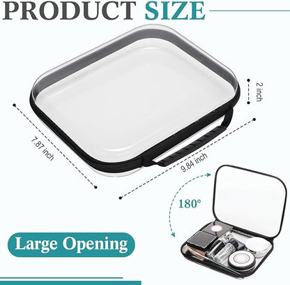 Sanwuta 4 Pcs Clear Hard Zipper Case with Handle Office Storage Cases Hard Plastic Pouches Transparent Bins for Crafts, Snacks, Cosmetics, Puzzles(9.8 x 7.9 x 2 Inches,Black)