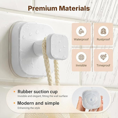 3 PCS Bathroom Hooks for Towels, Suction Cup Hooks for Shower, Door Hooks for Hanging Robe Loofah Removable Wall Hooks for Kitchen Glass Window White