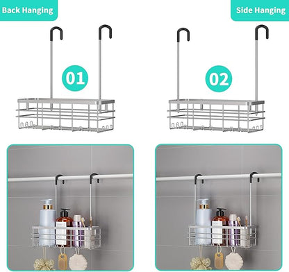 HapiRm Hanging Shower Caddy Organizer - No Drilling Shower Organizer with Hooks, Rustproof & Waterproof 304 Stainless Steel Bathroom Shelves - Silver (1 Basket)