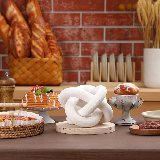 3 Link Wood Knot Decor Rustic Home Décor Accents Hand Carved Coffee Table Decoration, Boho Chain Link Decoration, Modern Shelf, Rustic Objects for Home Living Room Bedroom(White)