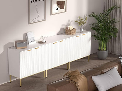 Fluted Sideboard, Buffet Cabinet with Storage, Wooden with Doors and Shelves,Accent Cabinet for Living Dining Room, Entryway