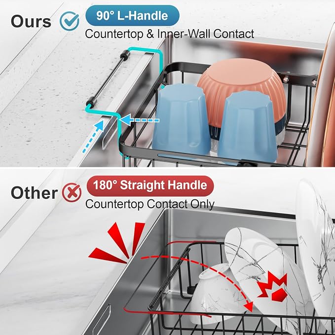 iSPECLE Dish Drying Rack Over the Sink, Expandable Dish Drainer for Small Kitchen, Apartment, RV, Dish Strainer with Utensil Holder and Twist-Lock, Space Saving, Black