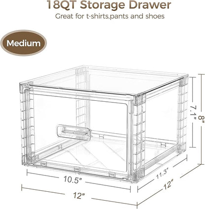 Vtopmart 9 Pack 18QT Clear Stackable Storage Drawers,Easily Assemble Closet Organizers,Plastic Storage Bins for Bathroom,Cabinet,Kitchen Pantry,Under Sink Organization(Medium)