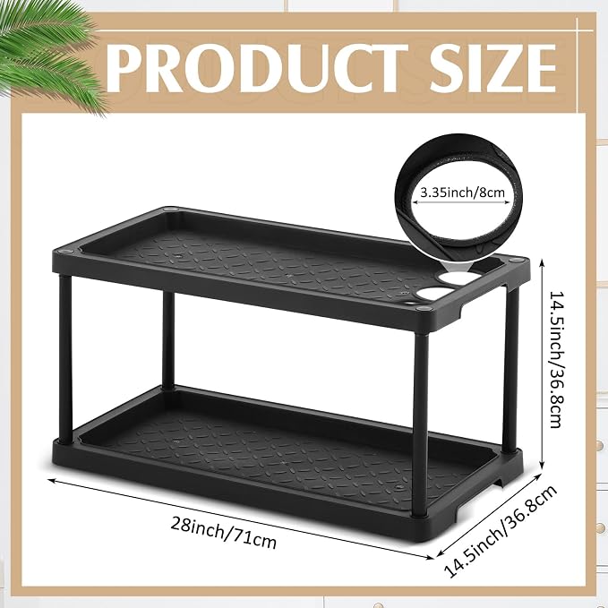 Cinnvoice 2 Tier Boot Shoe Organizer Rack with Umbrella Holder Plastic Waterproof Shoe Mat for Entryway Indoor Outdoor, 28 x 14.5 x 14.5 Inches