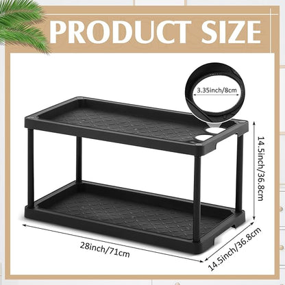 Cinnvoice 2 Tier Boot Shoe Organizer Rack with Umbrella Holder Plastic Waterproof Shoe Mat for Entryway Indoor Outdoor, 28 x 14.5 x 14.5 Inches