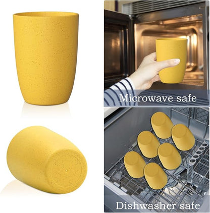 Homienly 8pcs Wheat Straw Fiber Cups, 20 Oz Reusable Drinking Cups, Unbreakable, Dishwasher Safe, Microwave Safe, BPA Free, Organic, Classic Style, Yellow