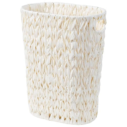 Coeusy Wicker Trash Can,Bathroom Trash Can,Waterproof Wicker Waste Basket for Bathroom,Narrow Small Waste Basket for Bedroom,Office, Cream White 5 Gallon