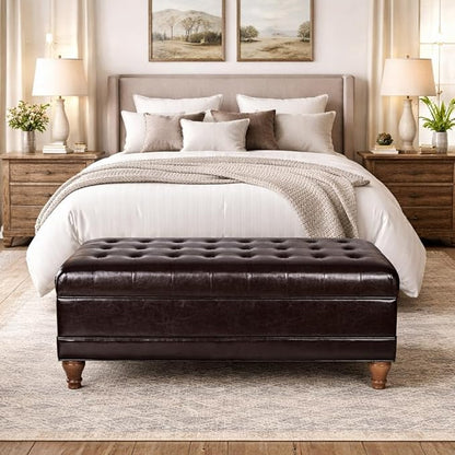 HomePop Deluxe Tufted Storage Bench with Hinged Lid, Espresso