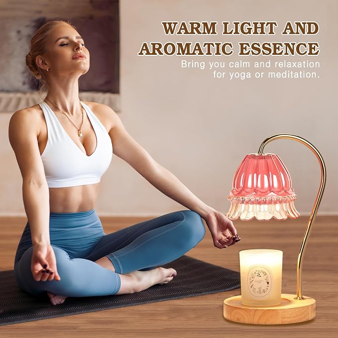 Funistree Flower Candle Warmer Lamp with Timer, Dimmable Candle Lamp Warmer, Christmas Birthday Gifts for Women Mom Her, Housewarming Home Decor, Lotus Wax Warmer for Yankee Candles - Pink Flower