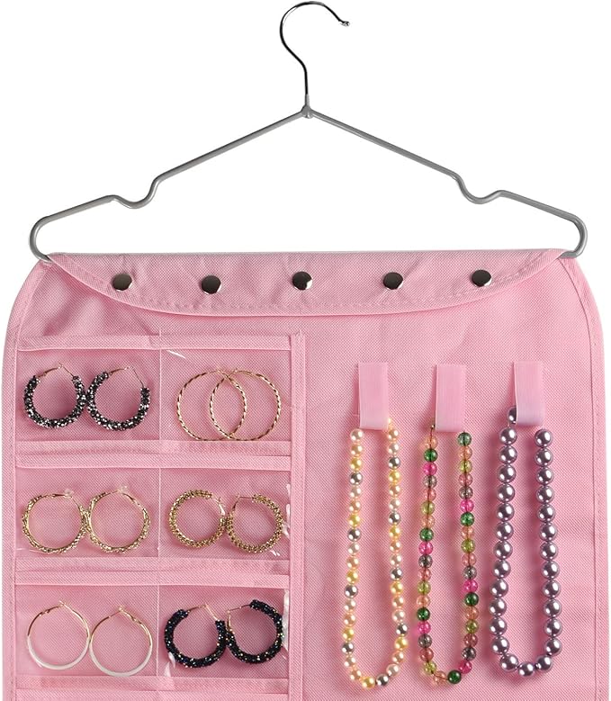 BB Brotrade Hanging Jewelry Organizer,Accessories Organizer,56 Pocket Organizer for Holding Jewelries (Pink-56 Pockets)