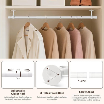 Closet Rod, Closet Rods for Hanging Clothes, 17 to 52 inch Adjustable Ceiling/Wall mounted Closet Hanging Rod, Heavy Duty Clothes Rod Clothing Bar, Closet Poles for Hanging Clothes for Wardrobe