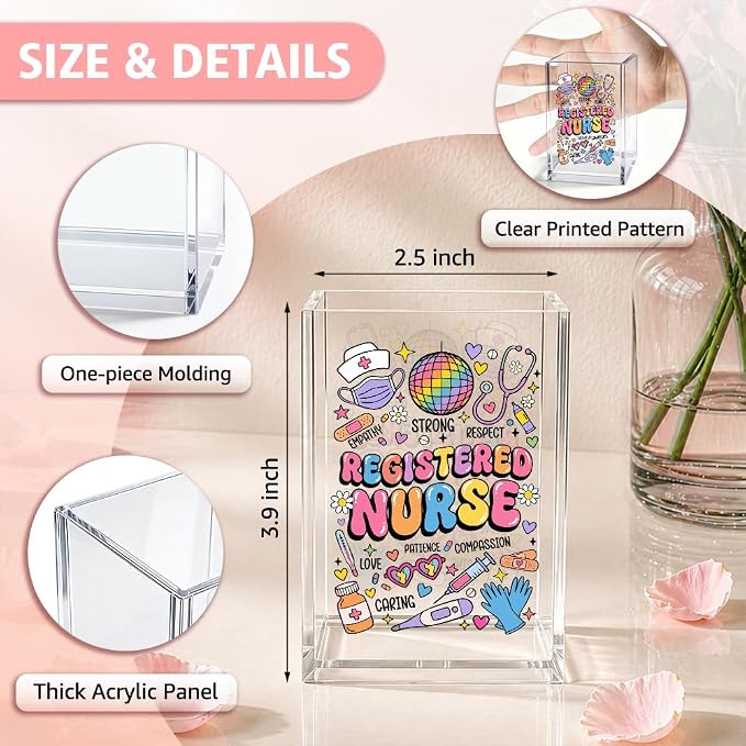 Registered Nurse Acrylic Pencil Holder Cup, Appreciation Thank You Gifts for Registered Nurse Physician Assistant RN CNA LPN, Home Office Desk Accessories, Christmas Nurses Day Week Decor Gifts