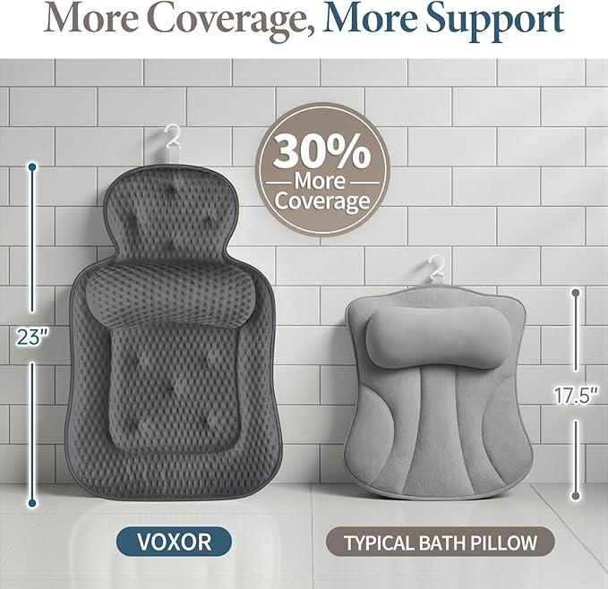 Bath Pillows for Tub, Comfortable Bathtub Cushion for Head and Neck with Soft 3D Mesh Fabric and 54 Non-Slip Suction Cups, Relaxing Tub and Shower Accessories Spa Gift Gray Standard